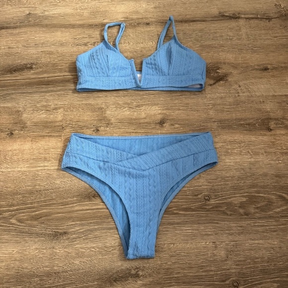 Women's Sky Blue V Cut Bikini Swimsuit - Picture 2 of 10
